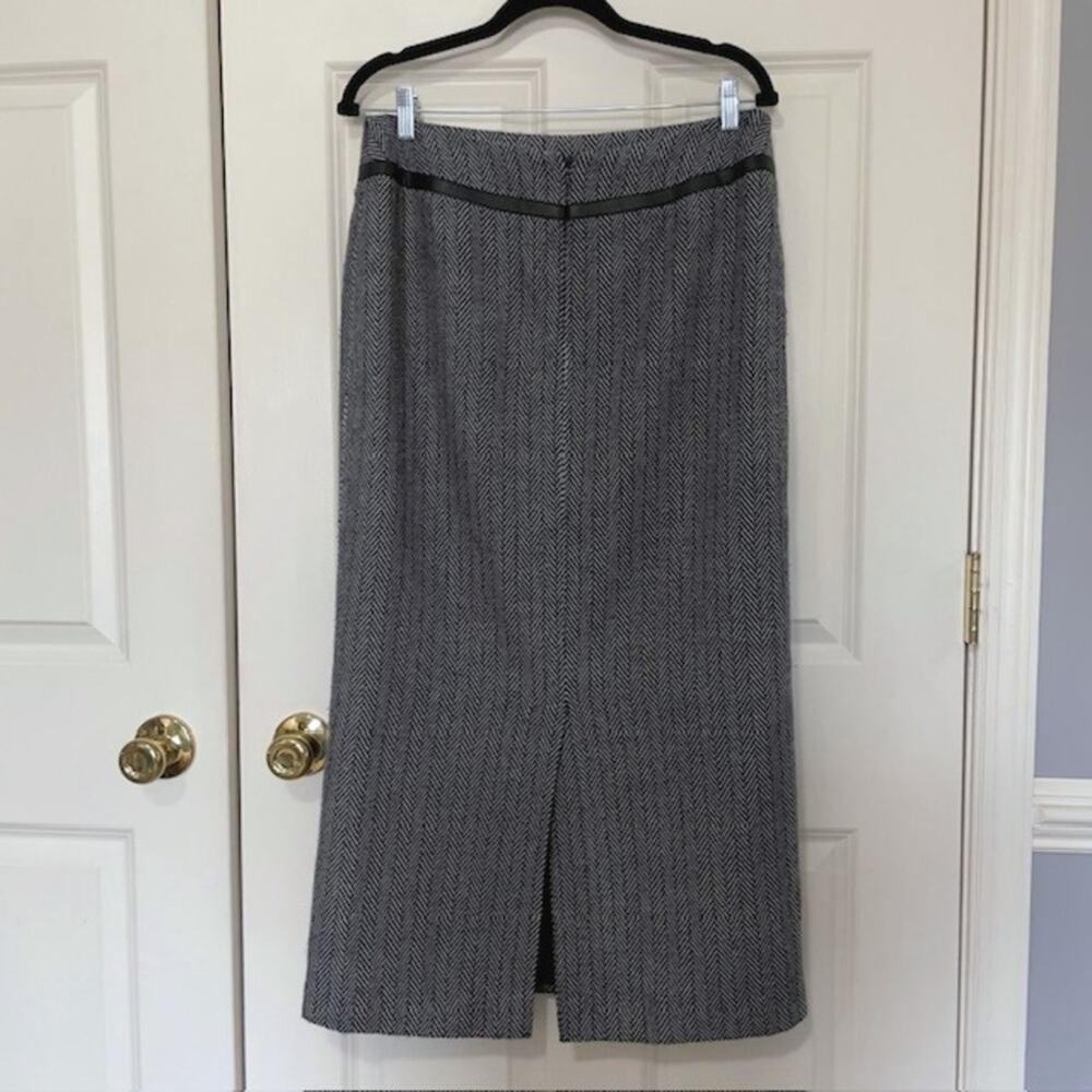 Black White Herringbone Midi Pencil Skirt Size 12 Vintage Style Workwear Classic